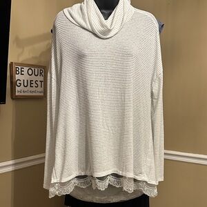 Umgee Cream Striped Cowl Neck Sweater